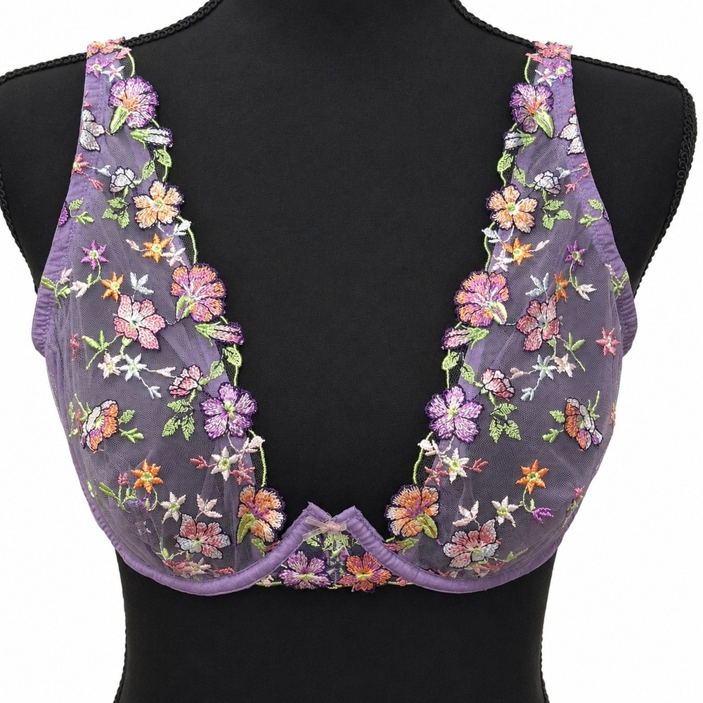 Cosabella Abrima Underwire Bra Himalayan Sky Purple Floral Embroidered 36B NWT